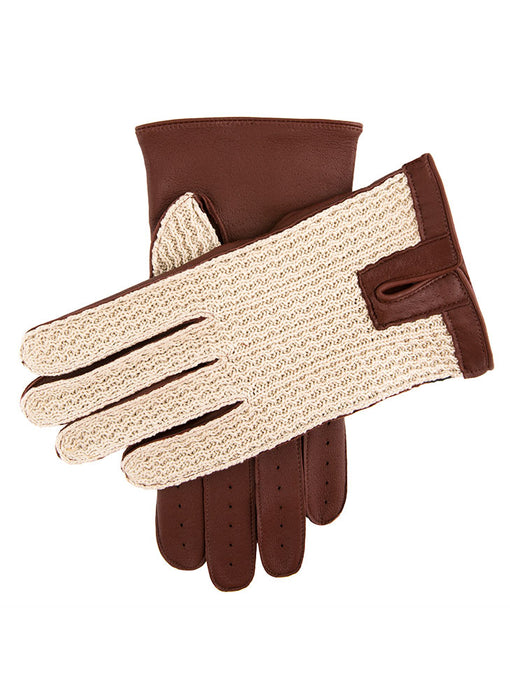 Men’s Crochet-Back Imitation Peccary Leather Driving Gloves in English Tan