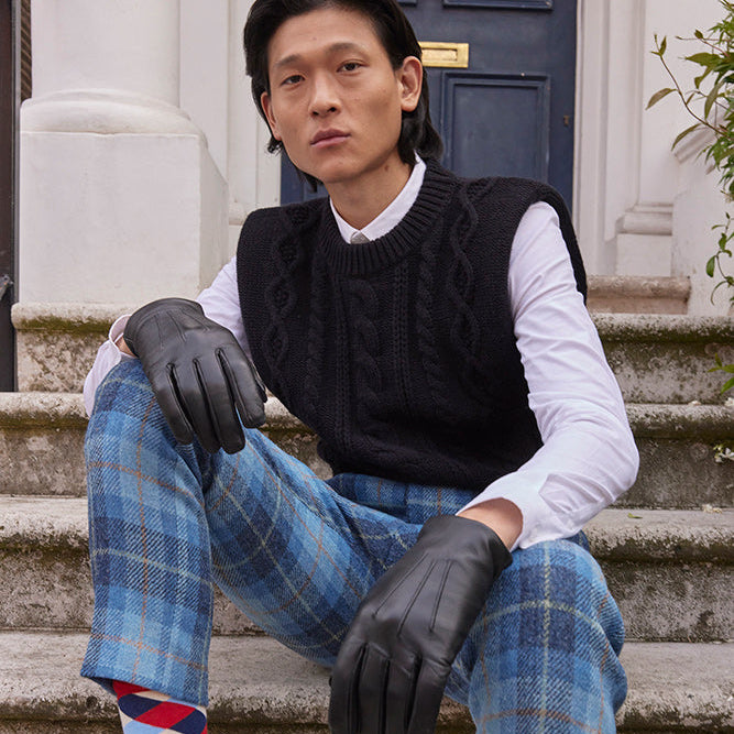 Men's Classic Cashmere Lined Leather Short Finger Gloves | Dents