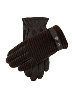 Men's Fleece-Lined Corduroy and Leather Gloves
