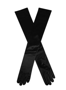 Women's long, opera-length satin gloves in Black