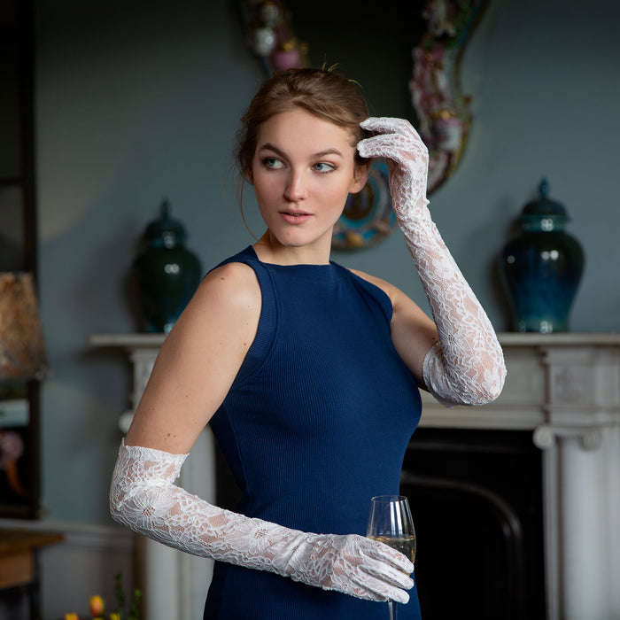 gloves with cocktail dress Women's Long Lace Evening formal evening gown with gloves opera outfits Size:L/16-16.5/34-35 Black and Gold Knit c_aw24_2