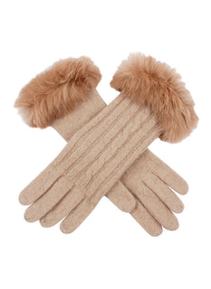 Women's Cable Knit Gloves with Fur Cuffs