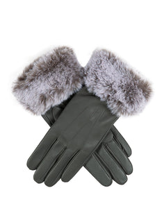 Women’s Touchscreen Three-Point Leather Gloves with Faux Fur Cuffs
