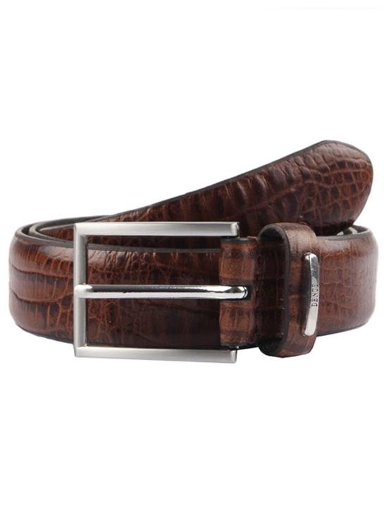 Men's Lined Crocodile-Print Leather Belt with Satin Nickle Buckle in ...