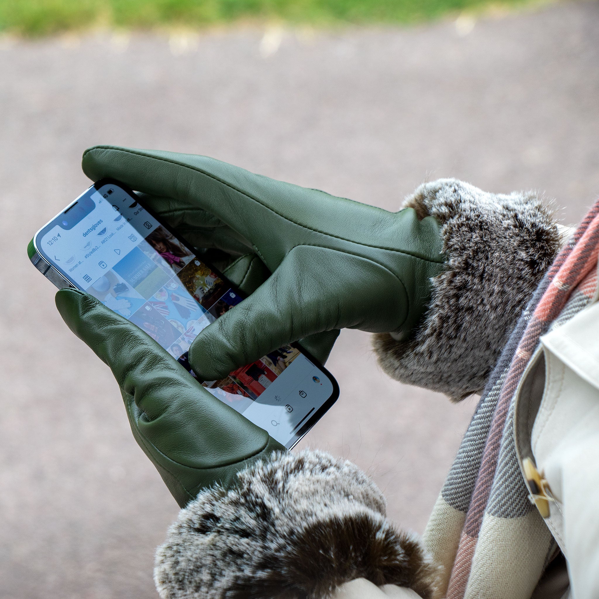 thumbnail image 2 of Buy Women Luxurious Rhinestones Winter Gloves Touchscreen Fleece Lined Mittens With Rabbit Fur Cuffs At 2 of 11